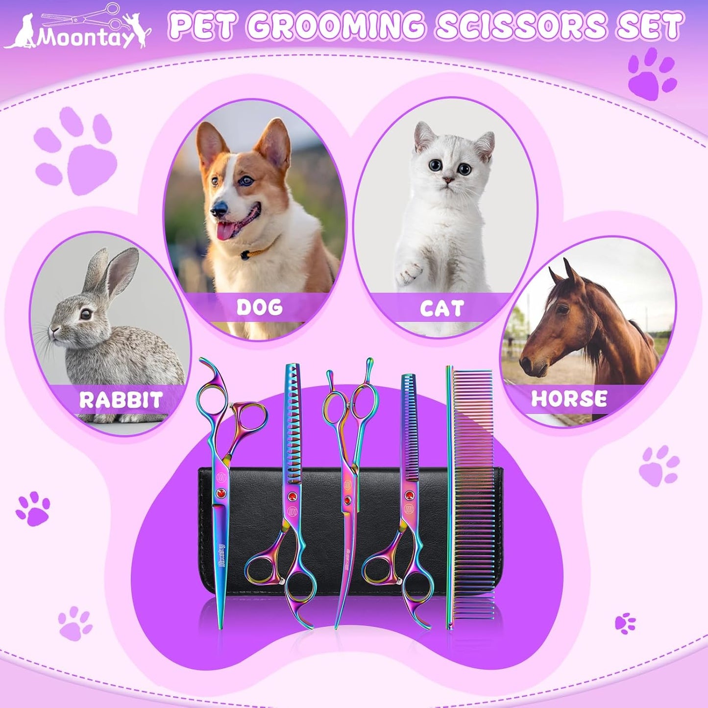 Professional Dog Grooming Scissors Set, 7 Inch/8 Inch Pet Grooming Scissors Chunkers Shears for Dog, Curved Dog Grooming Scissors, Thinning Shears for Dog with Grooming Comb | Pet Grooming Chunkers Shears for Dog, Curved Dog Grooming Scissors, Thinning Sh