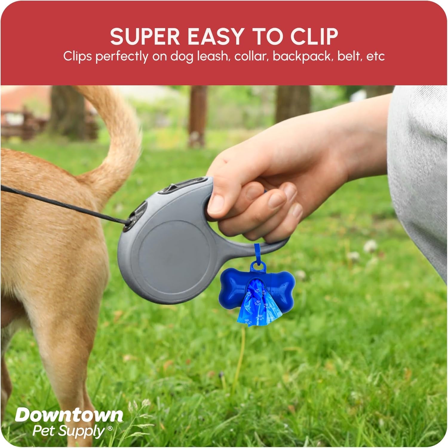 Downtown Pet Supply Poop Bags for Dogs with Dispenser, 180 Count - Leak-Proof Dog Waste Bags and Bone-Shaped Dog Poop Bags Holder for Leash - Rainbow with Paw Prints, 12.5" X 8.5"
