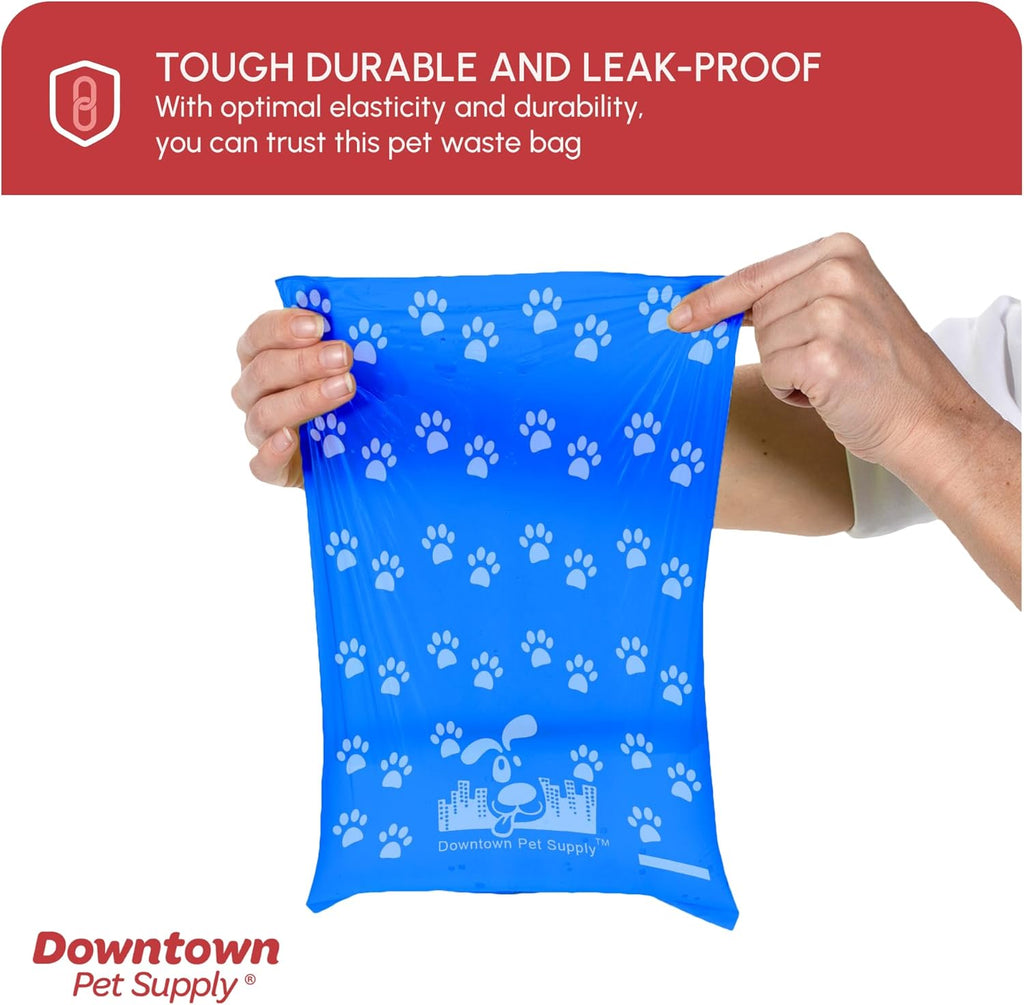 Downtown Pet Supply Poop Bags for Dogs with Dispenser, 180 Count - Leak-Proof Dog Waste Bags and Bone-Shaped Dog Poop Bags Holder for Leash - Rainbow with Paw Prints, 12.5" X 8.5"