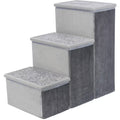 Velour Foldable 3-Step Pet Stairs with Storage