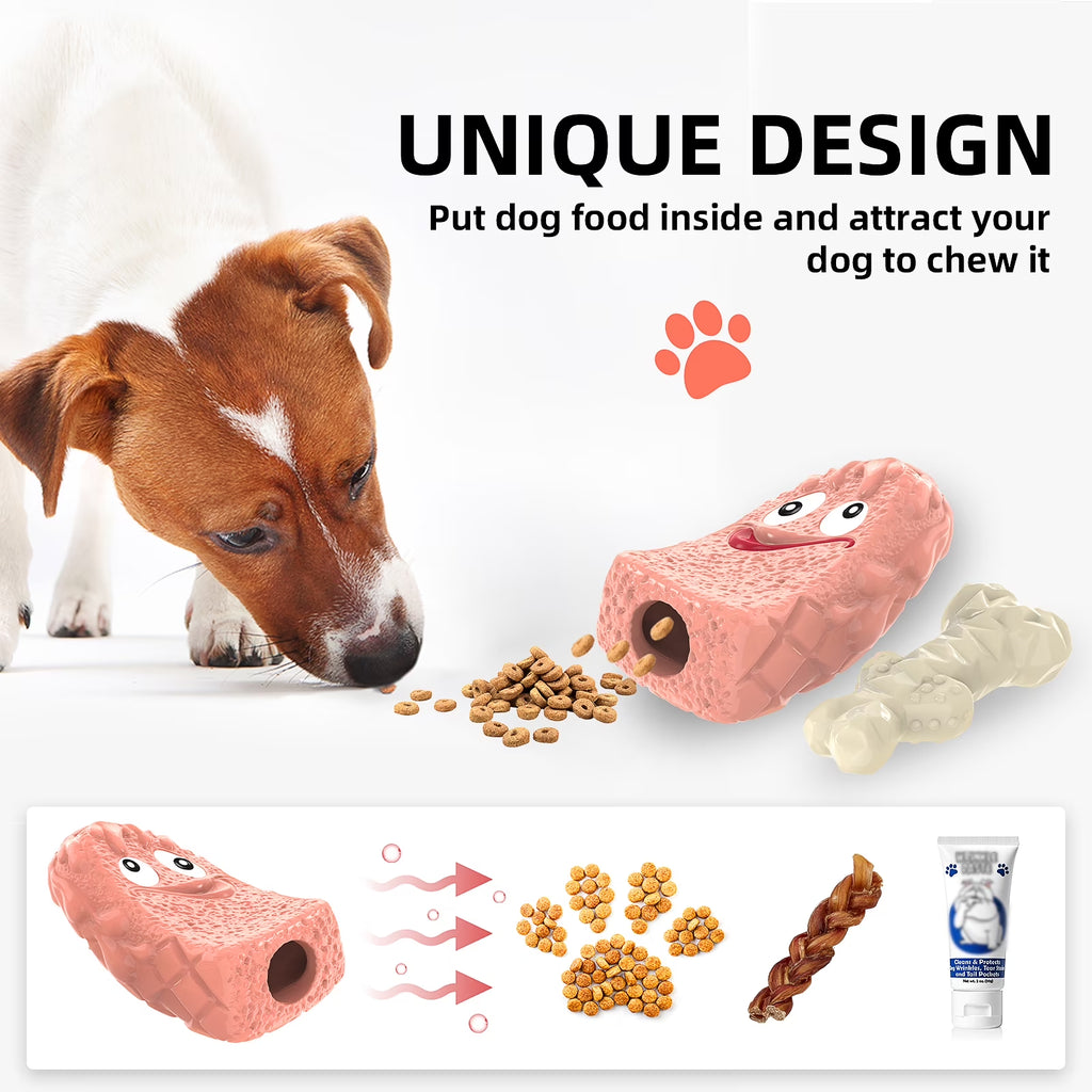 Dog Toys for Aggressive Chewers, Dog Chew Toys, Treat Dispensing Dog Puzzle Toys - Pink
