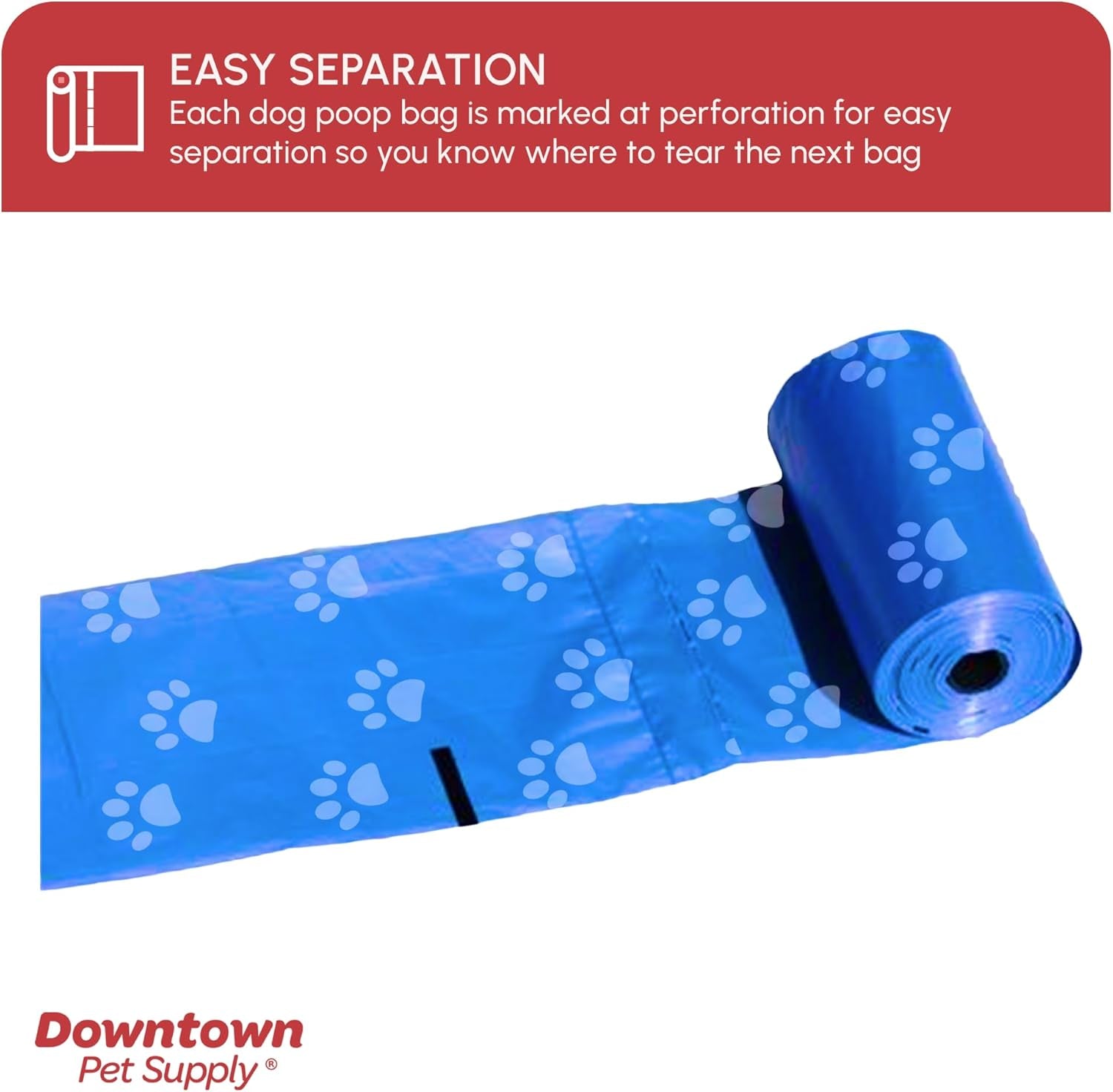 Downtown Pet Supply Poop Bags for Dogs with Dispenser, 180 Count - Leak-Proof Dog Waste Bags and Bone-Shaped Dog Poop Bags Holder for Leash - Rainbow with Paw Prints, 12.5" X 8.5"