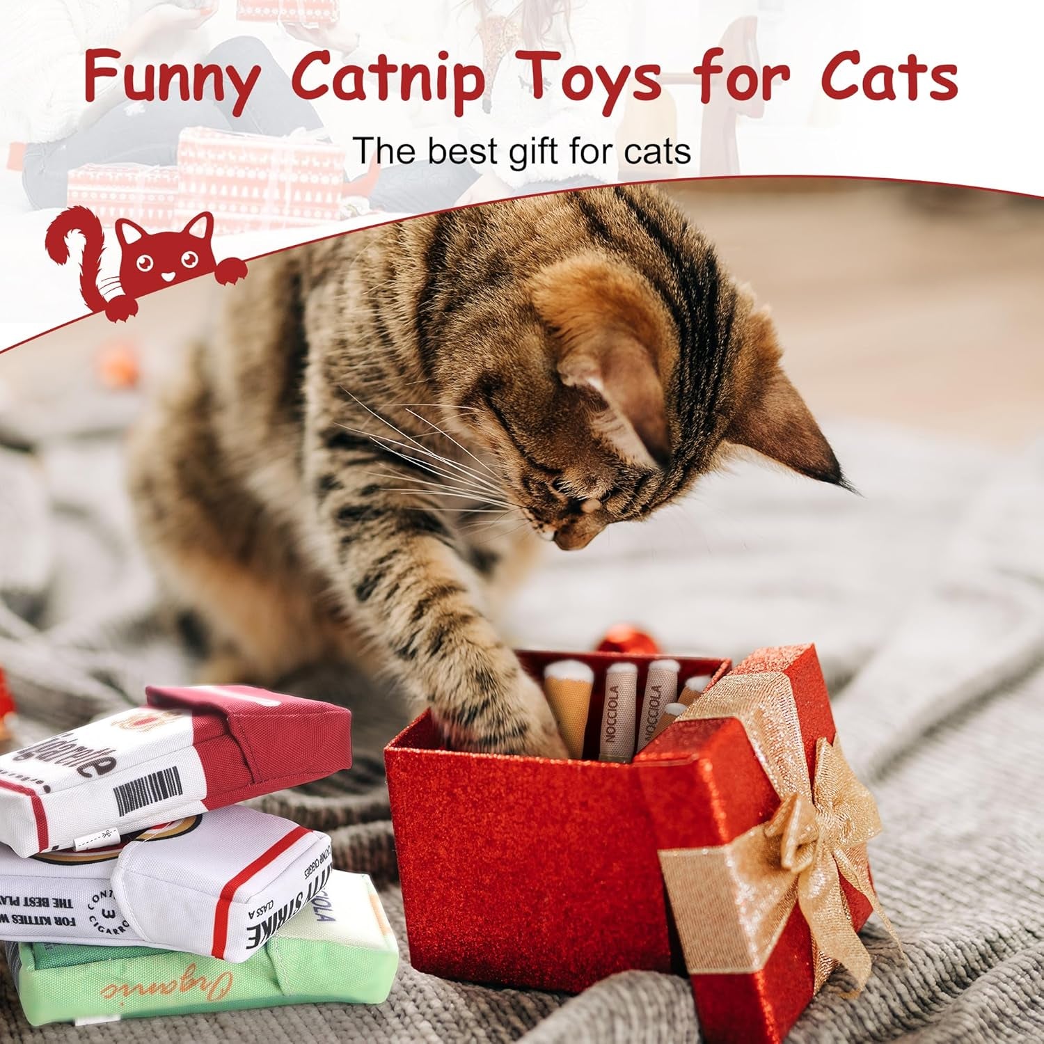 3 Pack Catnip Toys for Cats, Funny Cat Toys Filled with 100% Pure Organic Catnip, Safe Kitten Teething Chew and Kicker Toys, Stress Relieving Fun for Indoor Cats,Red