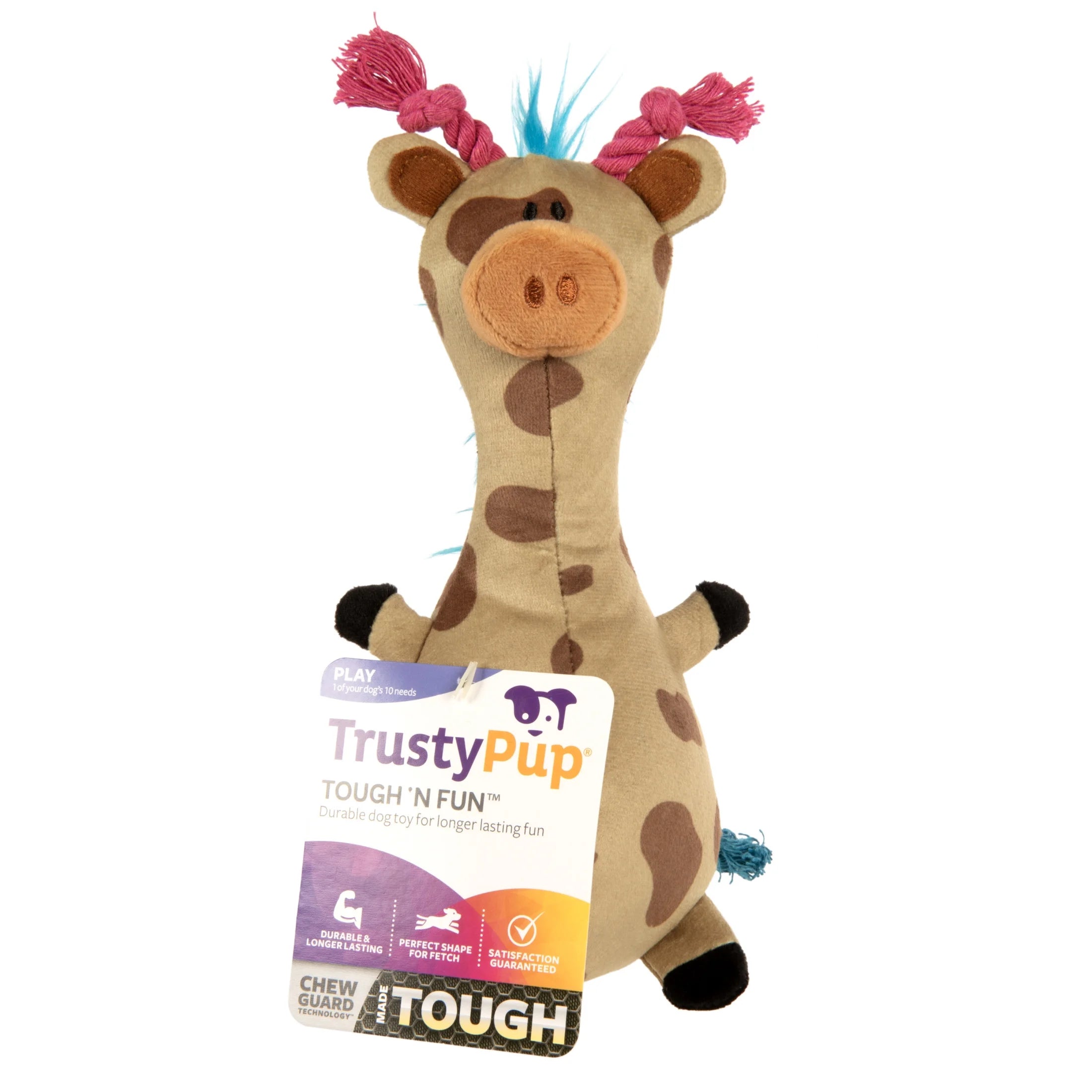 Tough 'N Fun Long Neck Giraffe Plush Squeaky Chew Guard Dog Toy, Tan Small