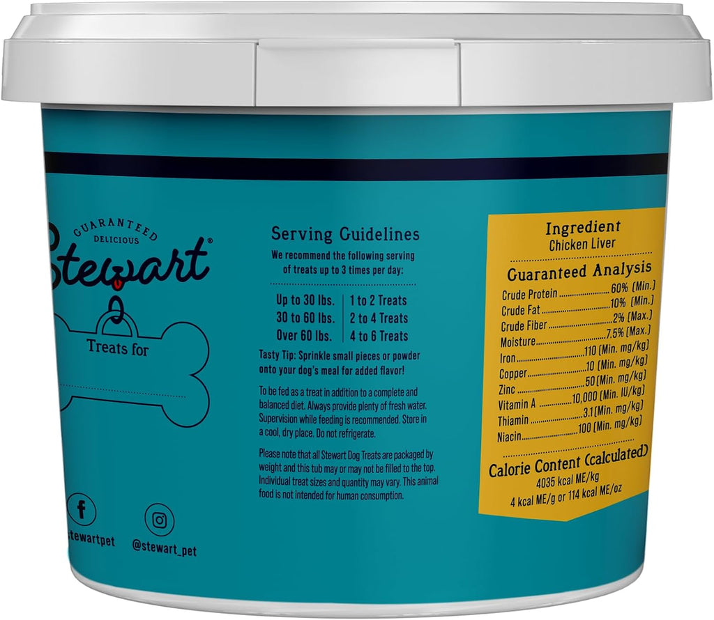 Stewart Freeze Dried Dog Treats, 100% Chicken Liver, 1.5 Oz Tub | Premium Quality Raw Protein, Single Ingredient, High Protein Training Treats & Food Topper, No Refrigeration, Cat Friendly