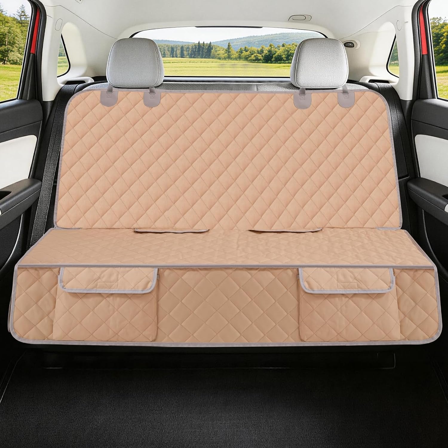 Bark Lover Dog Car Seat Cover for Back Seat Waterproof Backseat Protector, Nonslip Rear Seat Cover for Kids,Universal Size Fits Cars Trucks Suvs (Beige)