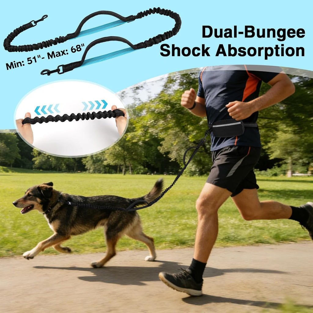 Hands-Free Bungee Dog Leash for Large Dogs, Waist Leash for Dog Walking | Zippered Storage Pouch, Double Padded Handles, Heavy-Duty Bungee Cord, Ideal for Walking, Jogging & Running