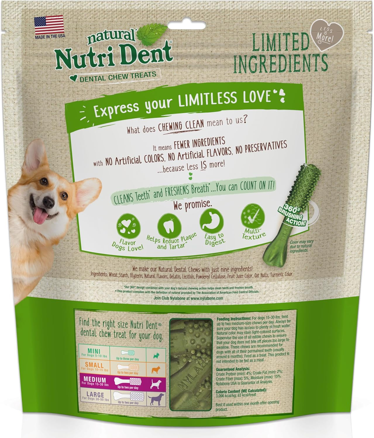 Nutri Dent Dog Dental Treats - Natural Dog Teeth Cleaning & Breath Freshener - Dental Treats for Dogs - Fresh Breath Flavor, Medium (40 Count) | for Medium Dogs 15-30 Lbs, Natural Dog Dental Chews, Helps Clean Teeth & Freshen Breath, Usa-Made, Vet Recomme