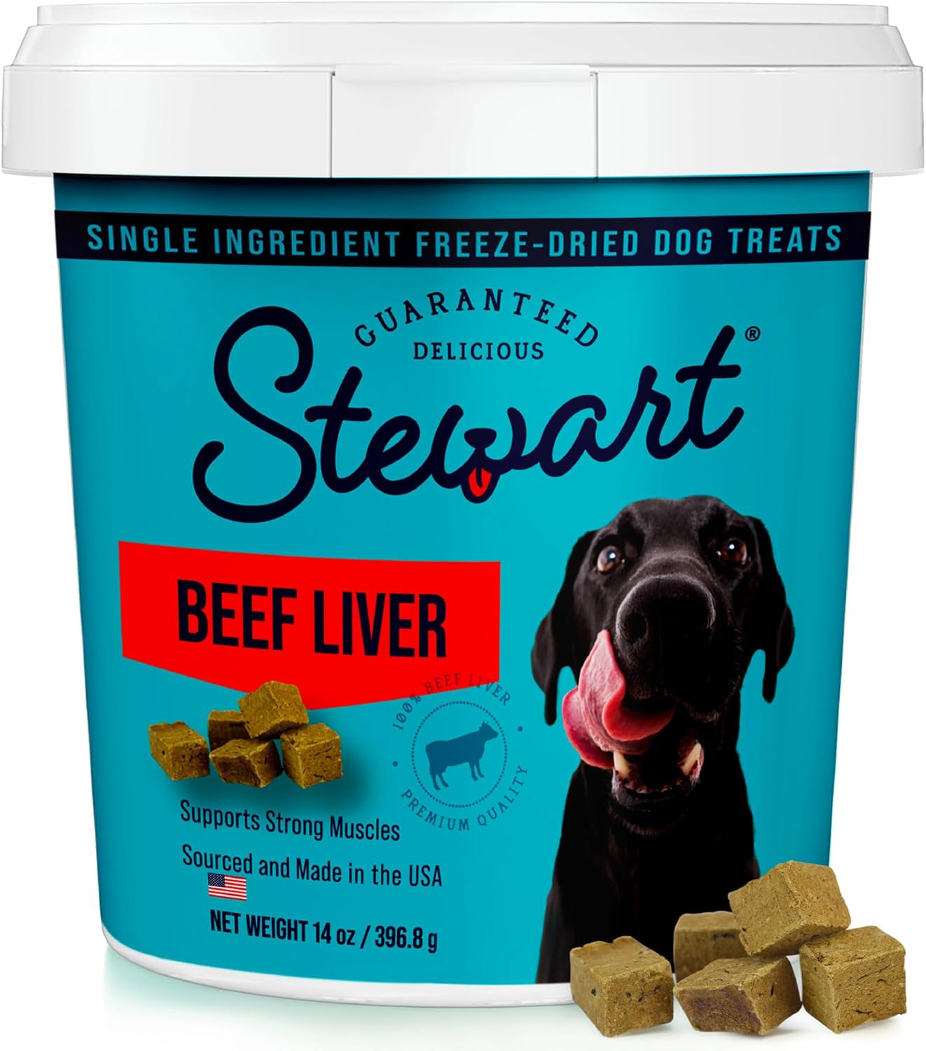 Stewart Freeze Dried Dog Treats, 100% Beef Liver, 14 Oz Tub | Premium Quality Raw Protein, Single Ingredient, High Protein Training Treats & Food Topper, No Refrigeration, Cat Friendly