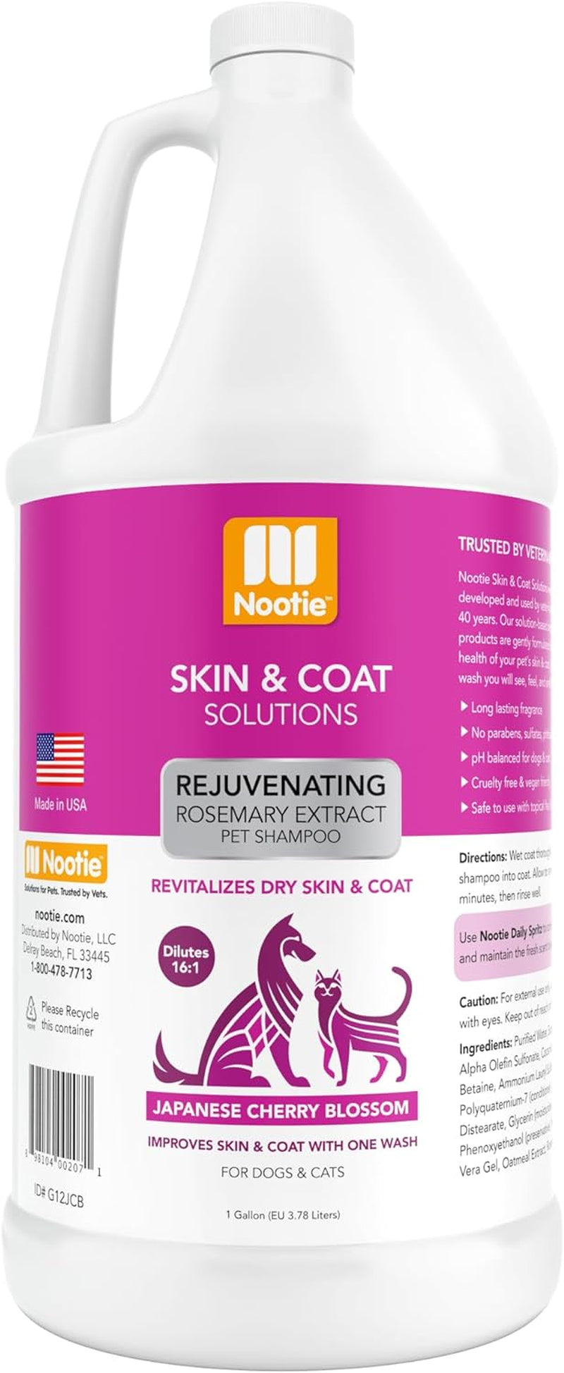 Japanese Cherry Blossom Shampoo for Dogs & Cats, Natural Ingredients | Gallon, for Professional & Multi-Dog Use, Cleans & Conditions, with Rosemary Extract, Revitalizes Dry Skin & Coat