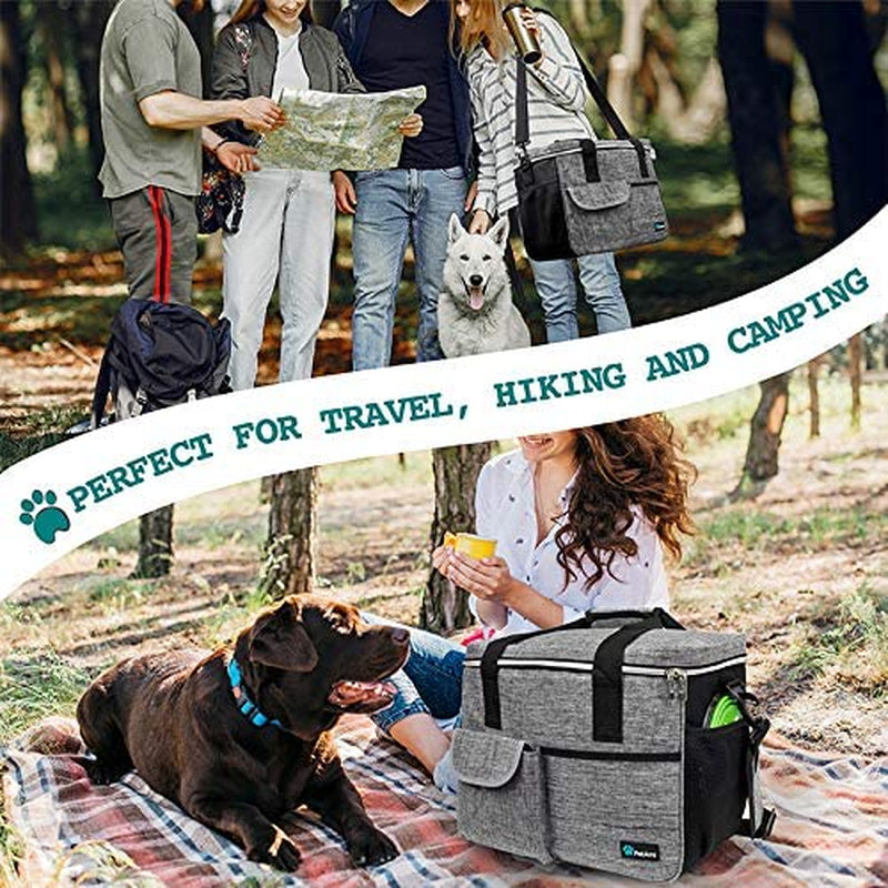 Petami Dog Travel Bag Organizer, Pet Supplies Tote Diaper Bag, Gray Large | Pet Travel Kit with 2 Food Containers & 2 Collapsible Dog Bowls, Luggage Sleeve, Weekend Getaway Road Trip Camping Essentials