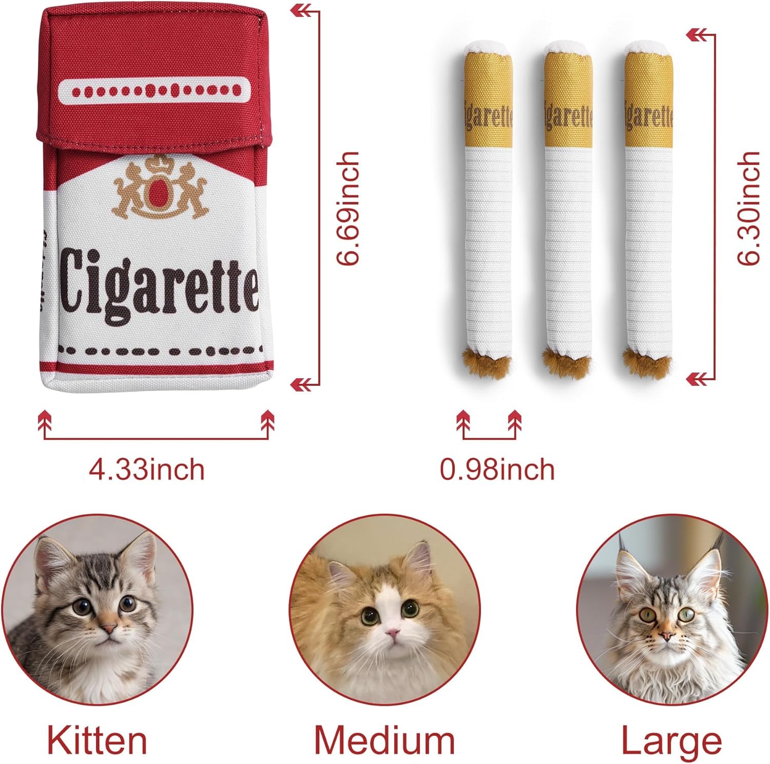 3 Pack Catnip Toys for Cats, Funny Cat Toys Filled with 100% Pure Organic Catnip, Safe Kitten Teething Chew and Kicker Toys, Stress Relieving Fun for Indoor Cats,Red
