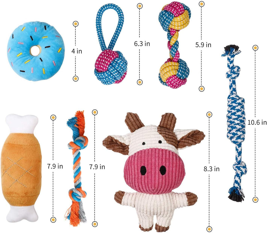 Toozey 7 Pack Small Dog Toys, Puppy Teething Toys, Durable Ropes Chew Toys, Cute Calf Squeaky Dog Toys, Non-Toxic and Safe