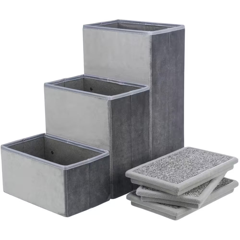 Velour Foldable 3-Step Pet Stairs with Storage