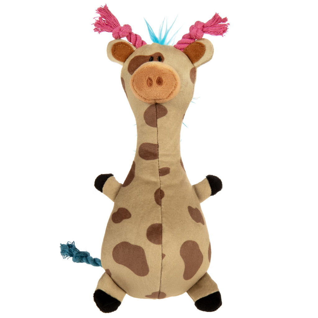 Tough 'N Fun Long Neck Giraffe Plush Squeaky Chew Guard Dog Toy, Tan Small