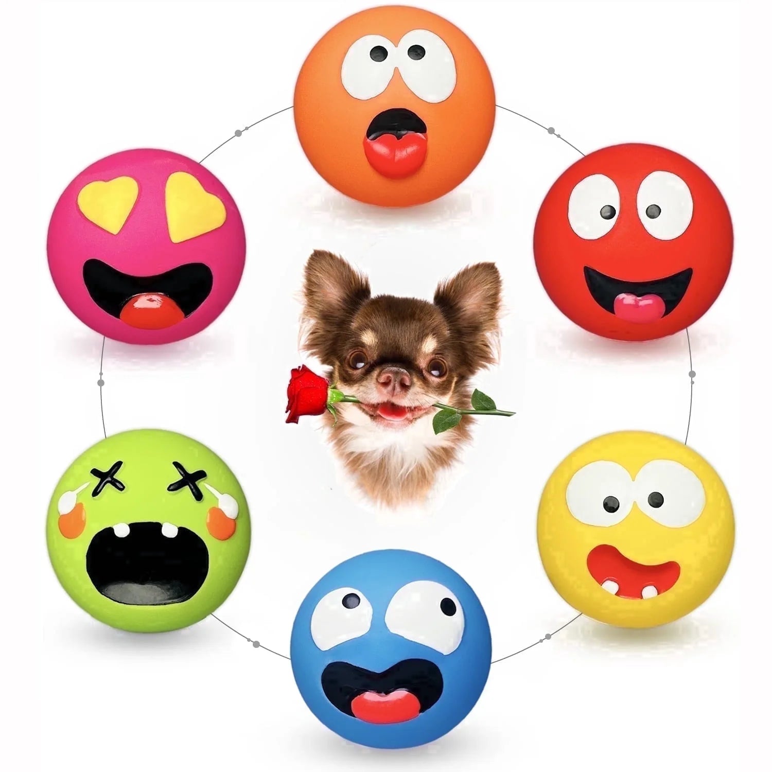 Latex Squeaky Dog Toy for Small Dogs, Soft Small Dog Squeaky Toys, Rubber Squeaky Dog Balls Flat 6Pcs