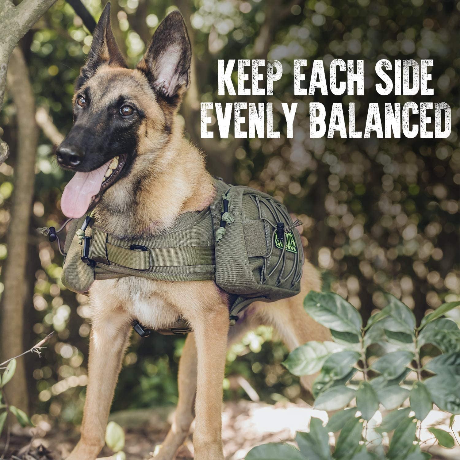 ONETIGRIS Dog Backpack for Medium & Large Dogs, Nylon Backpack for Dogs Tactical Pet Backpack with Side Pockets for Hiking Walking Training Running (Green, Large)