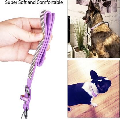 Rhinestone Dog Collar Soft Velvet Leather Cat Collars Cute Luxury Diamond Studded Bling Dog Collar Necklaces Adjustable Puppy Collar for Small Medium Large Dogs Cats Kitten (Purple,Xxs)