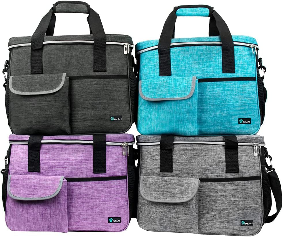 Petami Dog Travel Bag Organizer, Pet Supplies Tote Diaper Bag, Gray Large | Pet Travel Kit with 2 Food Containers & 2 Collapsible Dog Bowls, Luggage Sleeve, Weekend Getaway Road Trip Camping Essentials