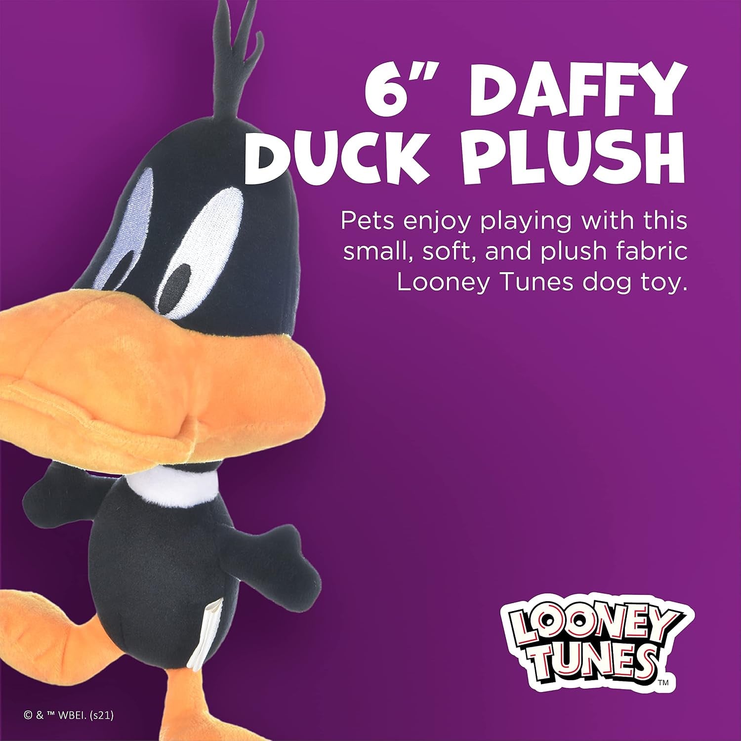 Warner Bros Looney Tunes Toys for Dogs | 6 Inch Daffy Duck Big Head Plush Dog Toy | Daffy Duck Plush Toys for All Dogs | Dog Chew Toy for Medium Dogs