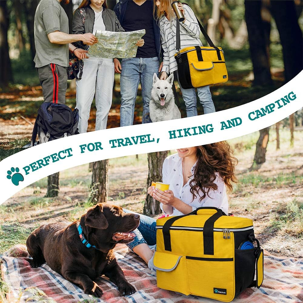 Petami Dog Travel Bag Organizer, Pet Supplies Diaper Tote, Yellow Medium | Pet Travel Kit with 2 Food Containers & 2 Collapsible Dog Bowls, Luggage Sleeve, Weekend Getaway Road Trip Camping Essentials