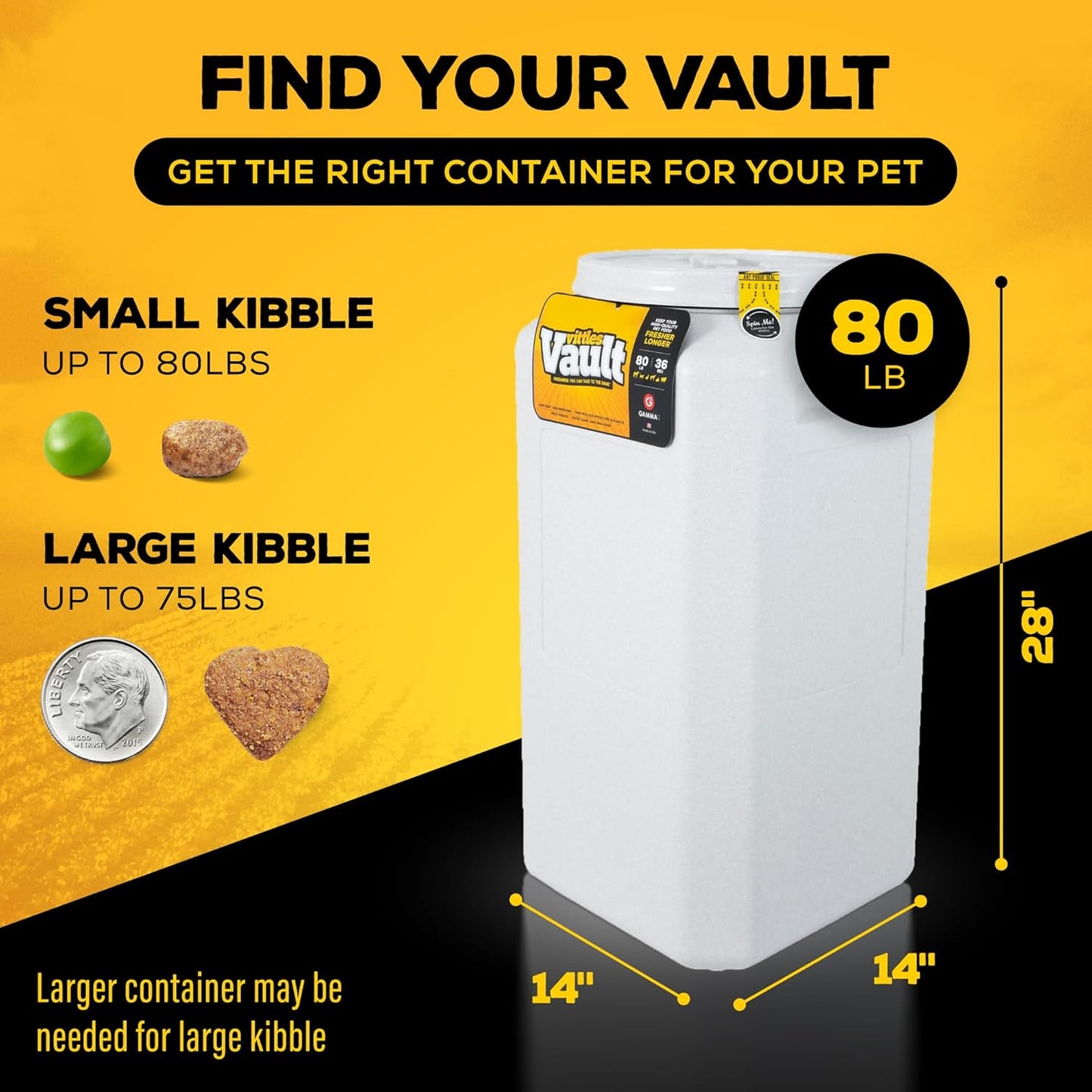 Vittles Vault Pet Food Storage Containers - Sealed Dog and Cat Food Storage Container, Fits up to 80Lbs, Made in the USA - [14" L X 28" H] | Made in USA, 14 Inch Long by 28 Inch Tall, Airtight Lid Keeps Kibble Fresh and Pests Out, a Durable Home Pantry Bi