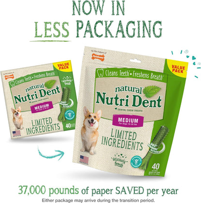 Nutri Dent Dog Dental Treats - Natural Dog Teeth Cleaning & Breath Freshener - Dental Treats for Dogs - Fresh Breath Flavor, Medium (40 Count) | for Medium Dogs 15-30 Lbs, Natural Dog Dental Chews, Helps Clean Teeth & Freshen Breath, Usa-Made, Vet Recomme