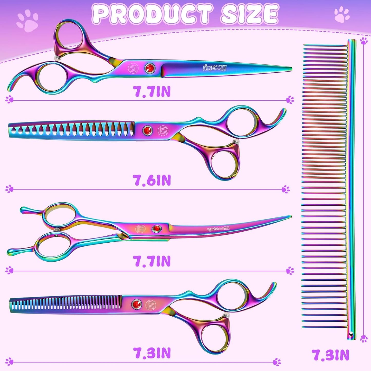 Professional Dog Grooming Scissors Set, 7 Inch/8 Inch Pet Grooming Scissors Chunkers Shears for Dog, Curved Dog Grooming Scissors, Thinning Shears for Dog with Grooming Comb | Pet Grooming Chunkers Shears for Dog, Curved Dog Grooming Scissors, Thinning Sh