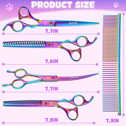 Professional Dog Grooming Scissors Set, 7 Inch/8 Inch Pet Grooming Scissors Chunkers Shears for Dog, Curved Dog Grooming Scissors, Thinning Shears for Dog with Grooming Comb | Pet Grooming Chunkers Shears for Dog, Curved Dog Grooming Scissors, Thinning Sh
