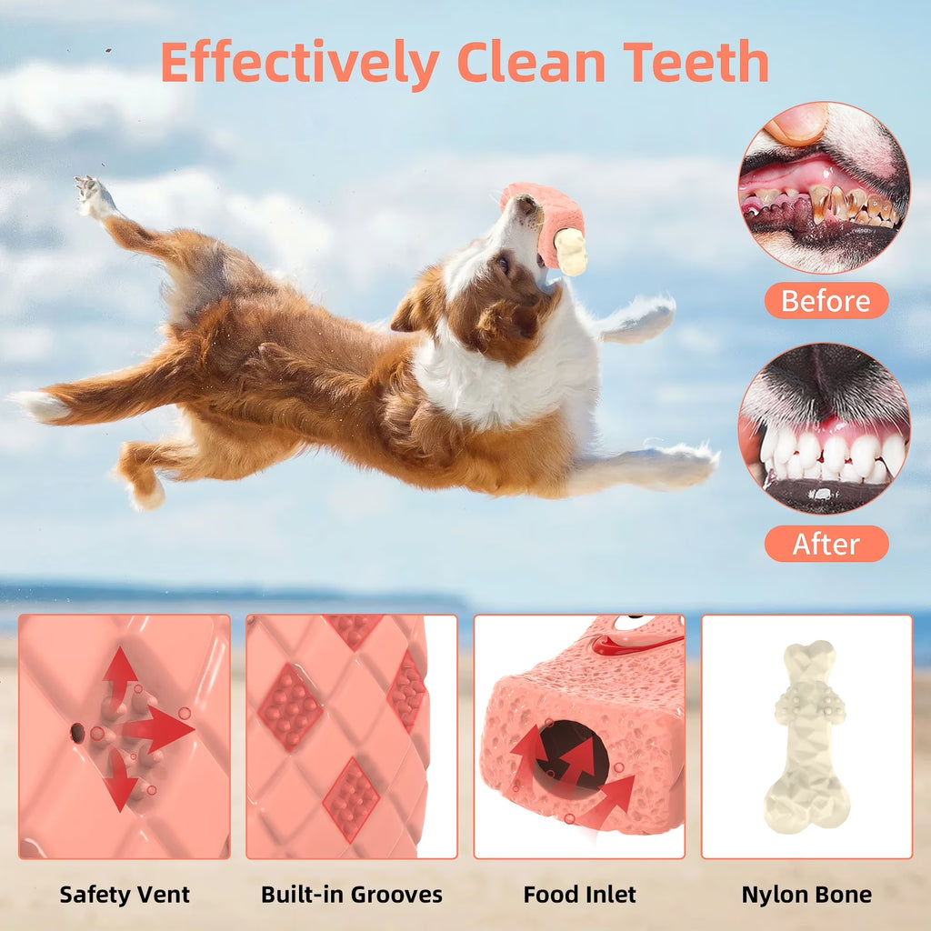 Dog Toys for Aggressive Chewers, Dog Chew Toys, Treat Dispensing Dog Puzzle Toys - Pink