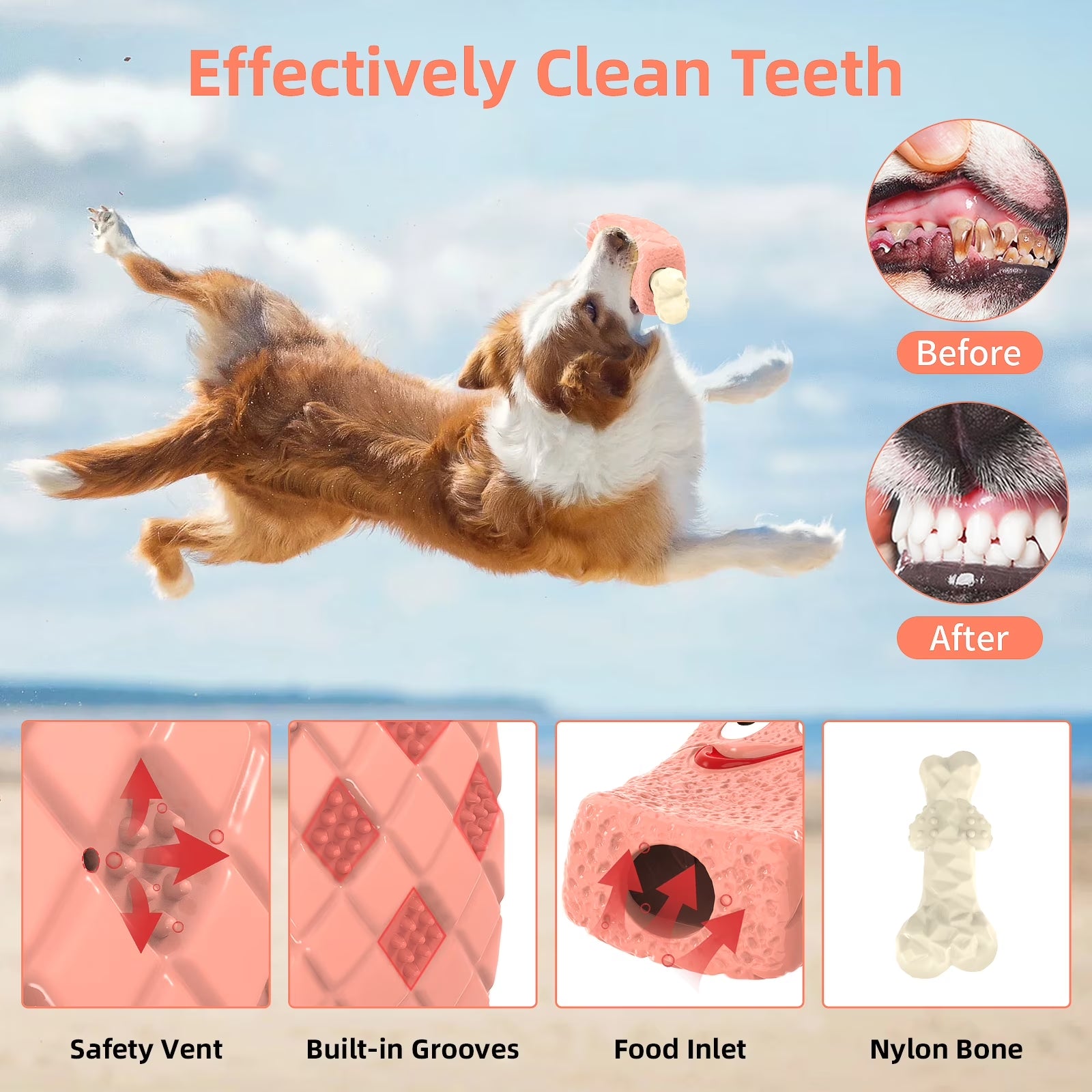 Dog Toys for Aggressive Chewers, Dog Chew Toys, Treat Dispensing Dog Puzzle Toys - Pink