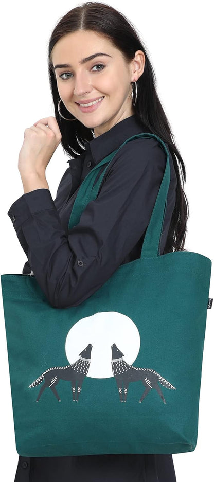 Ecoright Aesthetic Canvas Tote Bag for Women Large Zipper Tote Bags with Pocket, Womens Tote Bag for Yoga, Work, Beach