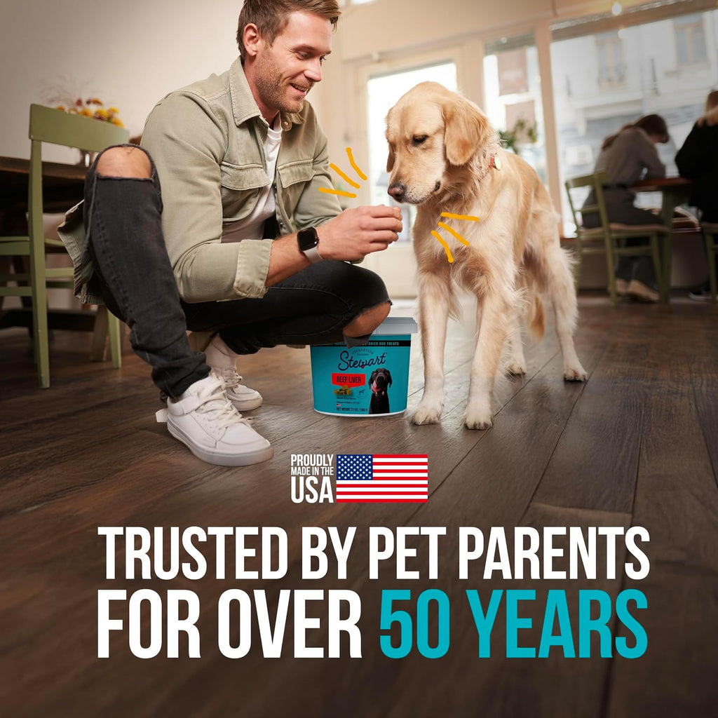 Stewart Freeze Dried Dog Treats, 100% Beef Liver, 14 Oz Tub | Premium Quality Raw Protein, Single Ingredient, High Protein Training Treats & Food Topper, No Refrigeration, Cat Friendly