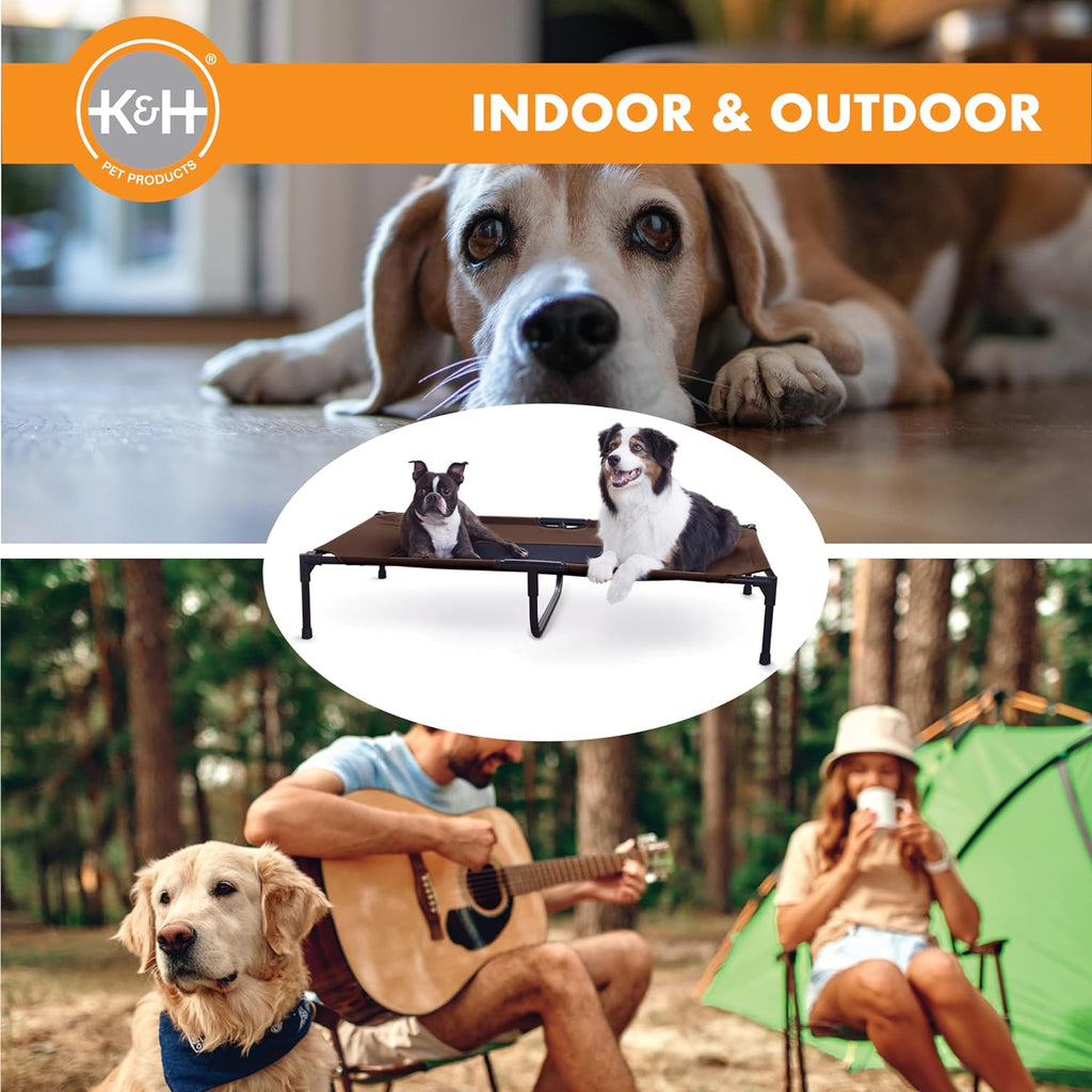 K&H Outdoor Elevated Dog Bed, Cooling Raised Dog Bed, Chocolate, XL 50X32In | Pet Cot for Large & Extra Large Pets, Breathable Mesh Center Hammock Design, Indoor/Outdoor Washable Cover, 50X32In