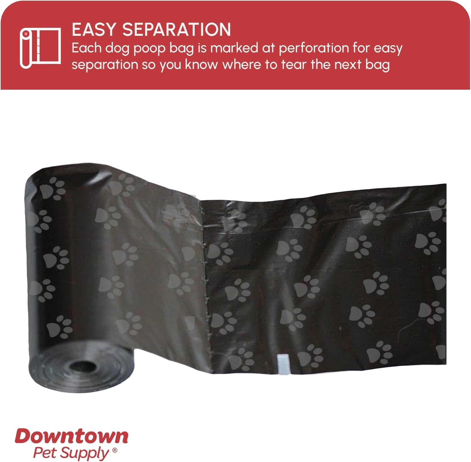 Downtown Pet Supply Poop Bags for Dogs with Dispenser, 180 Count - Leak-Proof Dog Waste Bags and Bone-Shaped Dog Poop Bags Holder for Leash - Black with Paw Prints, 12.5" X 8.5"