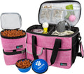 Petami Dog Travel Bag Organizer, Pet Supplies Tote Diaper Bag, Pink Medium | Pet Travel Kit with 2 Food Containers & 2 Collapsible Dog Bowls, Luggage Sleeve, Weekend Getaway Road Trip Camping Essentials