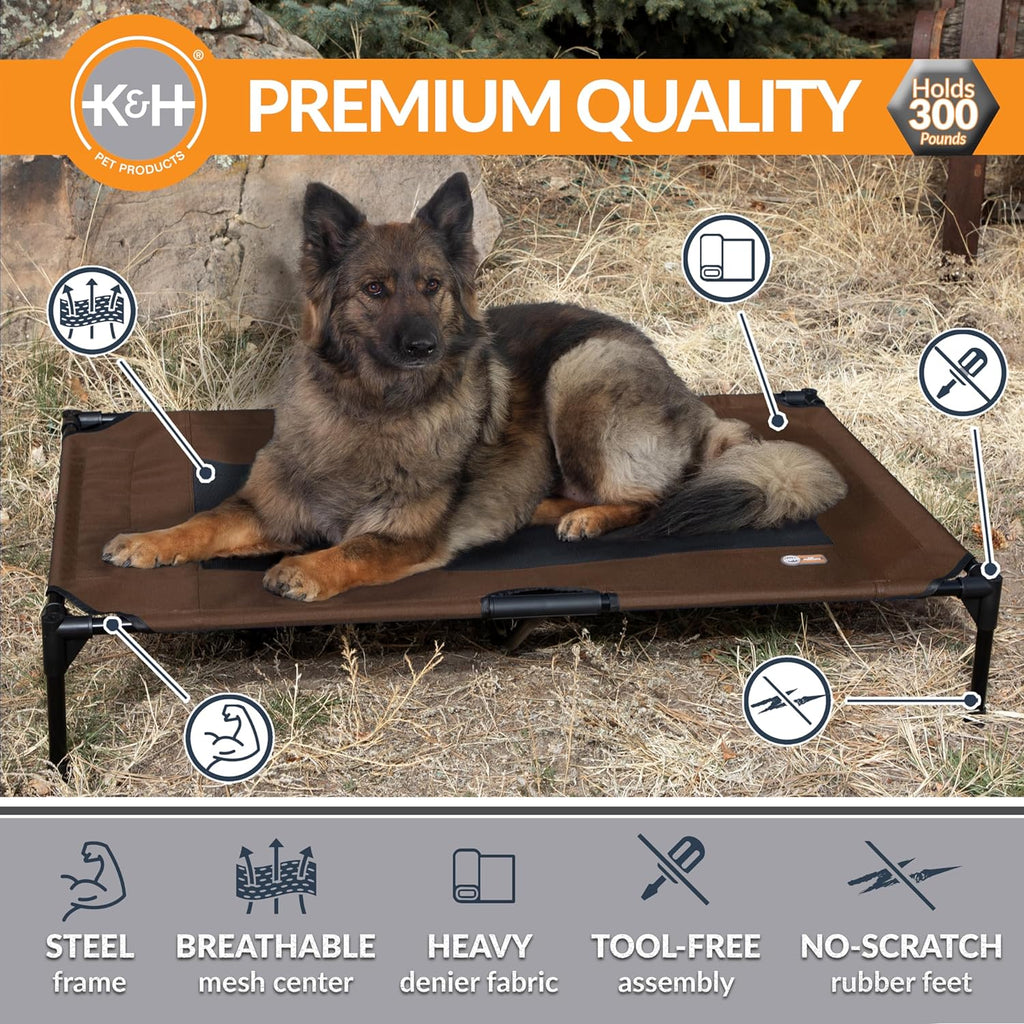 K&H Outdoor Elevated Dog Bed, Cooling Raised Dog Bed, Chocolate, XL 50X32In | Pet Cot for Large & Extra Large Pets, Breathable Mesh Center Hammock Design, Indoor/Outdoor Washable Cover, 50X32In