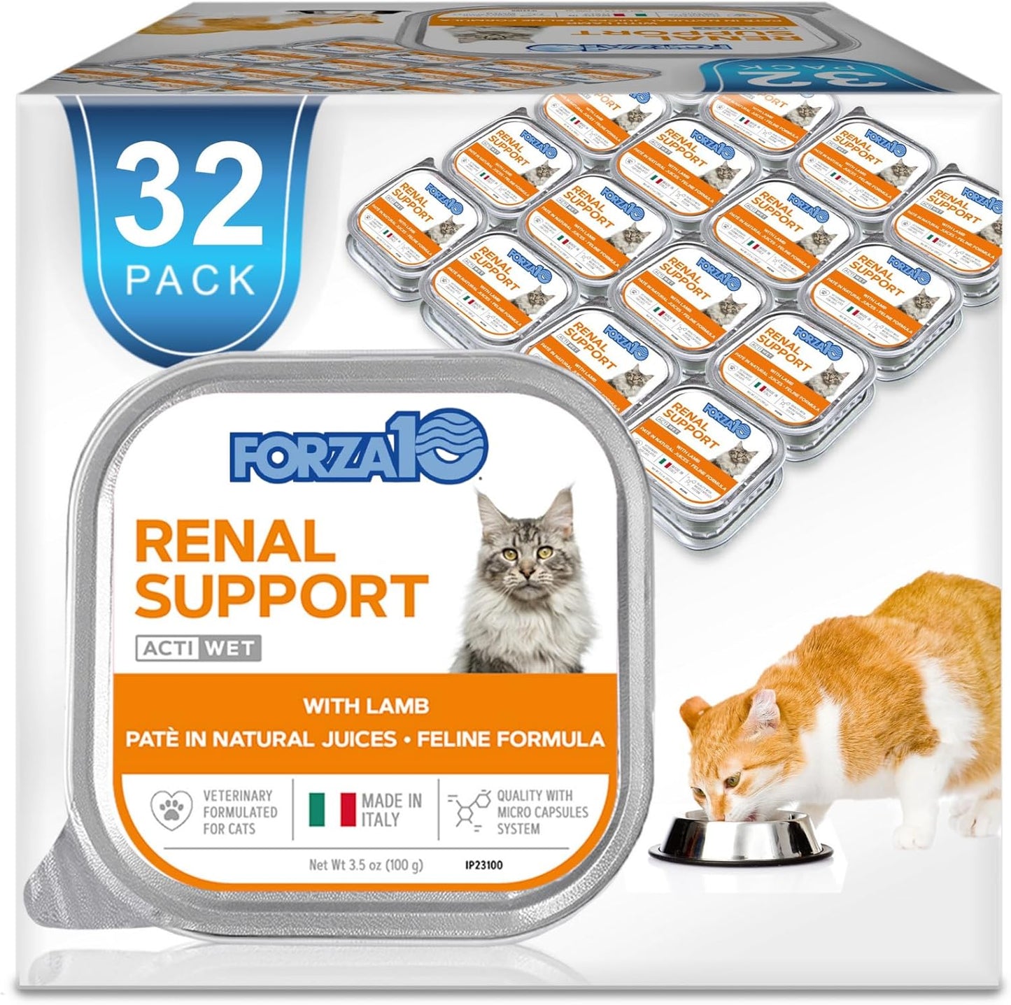 Renal Wet Cat Food for Adult Cats - 3.5 Oz, 32 Pack - Lamb Flavor | Actiwet Renal Support - Vet-Formulated, Non-Gmo - Kidney Care for Adult Cats - Made in Italy