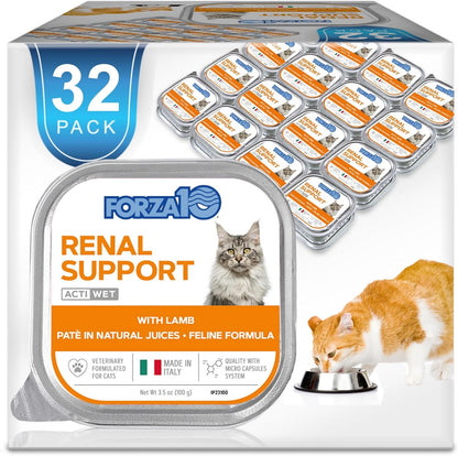 Renal Wet Cat Food for Adult Cats - 3.5 Oz, 32 Pack - Lamb Flavor | Actiwet Renal Support - Vet-Formulated, Non-Gmo - Kidney Care for Adult Cats - Made in Italy