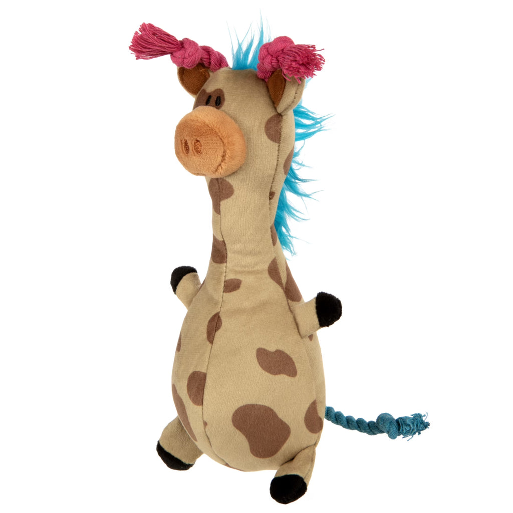 Tough 'N Fun Long Neck Giraffe Plush Squeaky Chew Guard Dog Toy, Tan Small