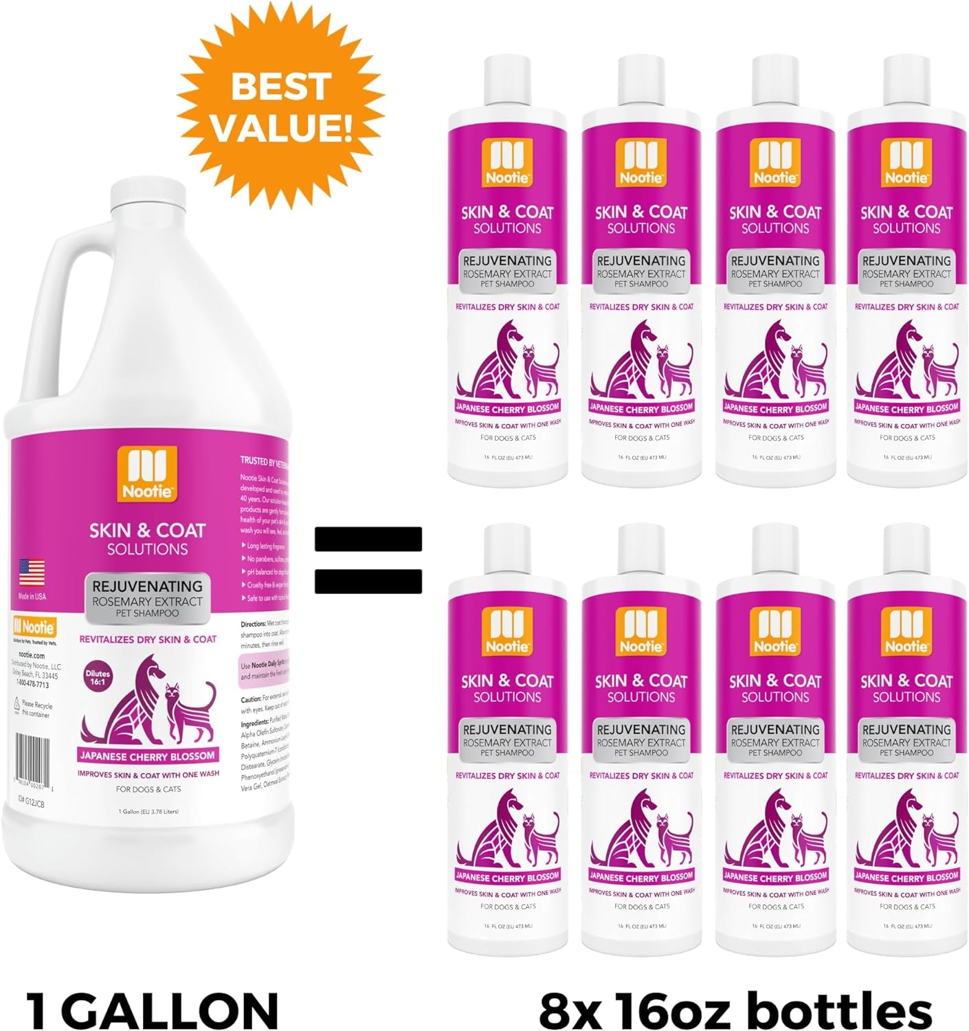 Japanese Cherry Blossom Shampoo for Dogs & Cats, Natural Ingredients | Gallon, for Professional & Multi-Dog Use, Cleans & Conditions, with Rosemary Extract, Revitalizes Dry Skin & Coat