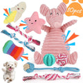 Dog Toys for Small Dogs ,10 Pack Puppy Chew Toys for Teething and Training with Plush Squeaky Toys, Treat Ball and Rope Toys to Keep Them Busy,Pink Pig