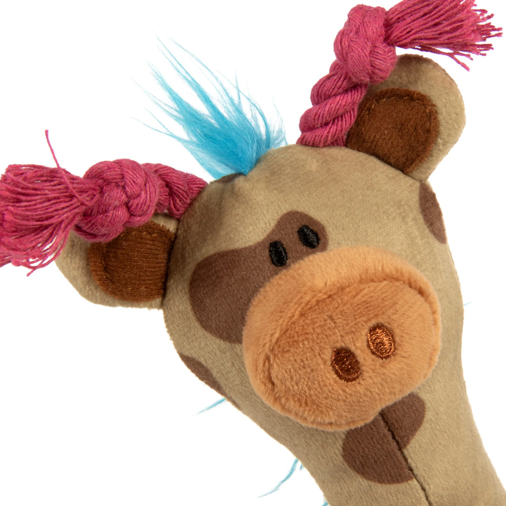 Tough 'N Fun Long Neck Giraffe Plush Squeaky Chew Guard Dog Toy, Tan Small