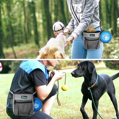 Dog Treat Pouch, Pet Treat Pouch for Training, Dog Walking Bag Holder for Kibbles, Pet Food Toy, Dog Trainer Essentials Supplies, Poop Bag Dispenser, 3 Ways to Wear (Heather Gray)