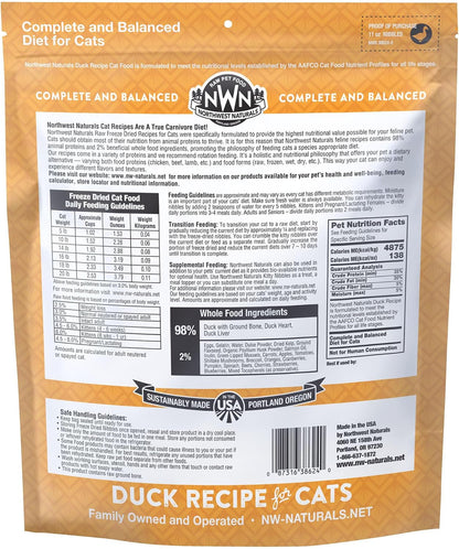Freeze-Dried Duck Cat & Kitten Food, Grain-Free, Bite-Sized Nibbles. Healthy, Limited, Human-Grade Ingredients, Complete & Balanced, All-Natural, High-Protein Diet, USA Made, 11 Oz
