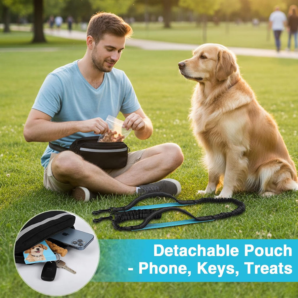 Hands-Free Bungee Dog Leash for Large Dogs, Waist Leash for Dog Walking | Zippered Storage Pouch, Double Padded Handles, Heavy-Duty Bungee Cord, Ideal for Walking, Jogging & Running