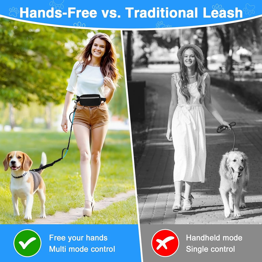 Hands-Free Bungee Dog Leash for Large Dogs, Waist Leash for Dog Walking | Zippered Storage Pouch, Double Padded Handles, Heavy-Duty Bungee Cord, Ideal for Walking, Jogging & Running
