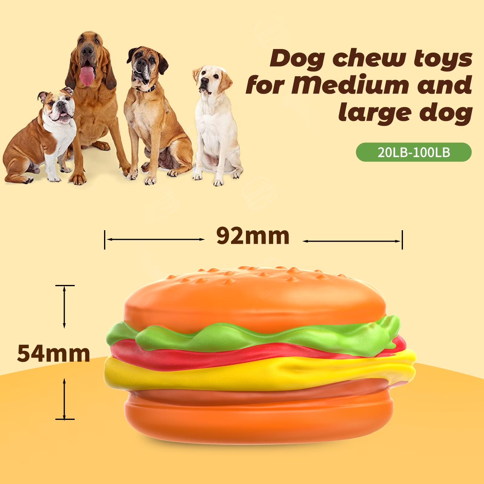 Squeaky Dog Toys for Aggressive Chewers, Hamburger Dog Chew Toys Natural Rubber Puppy Toys
