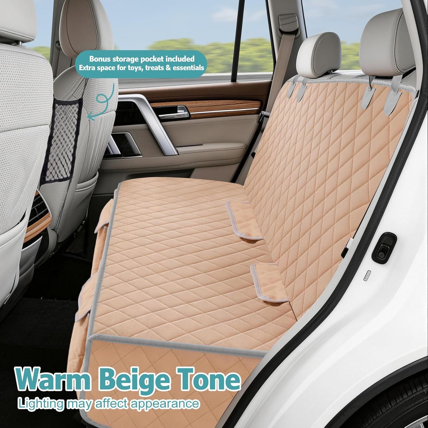 Bark Lover Dog Car Seat Cover for Back Seat Waterproof Backseat Protector, Nonslip Rear Seat Cover for Kids,Universal Size Fits Cars Trucks Suvs (Beige)