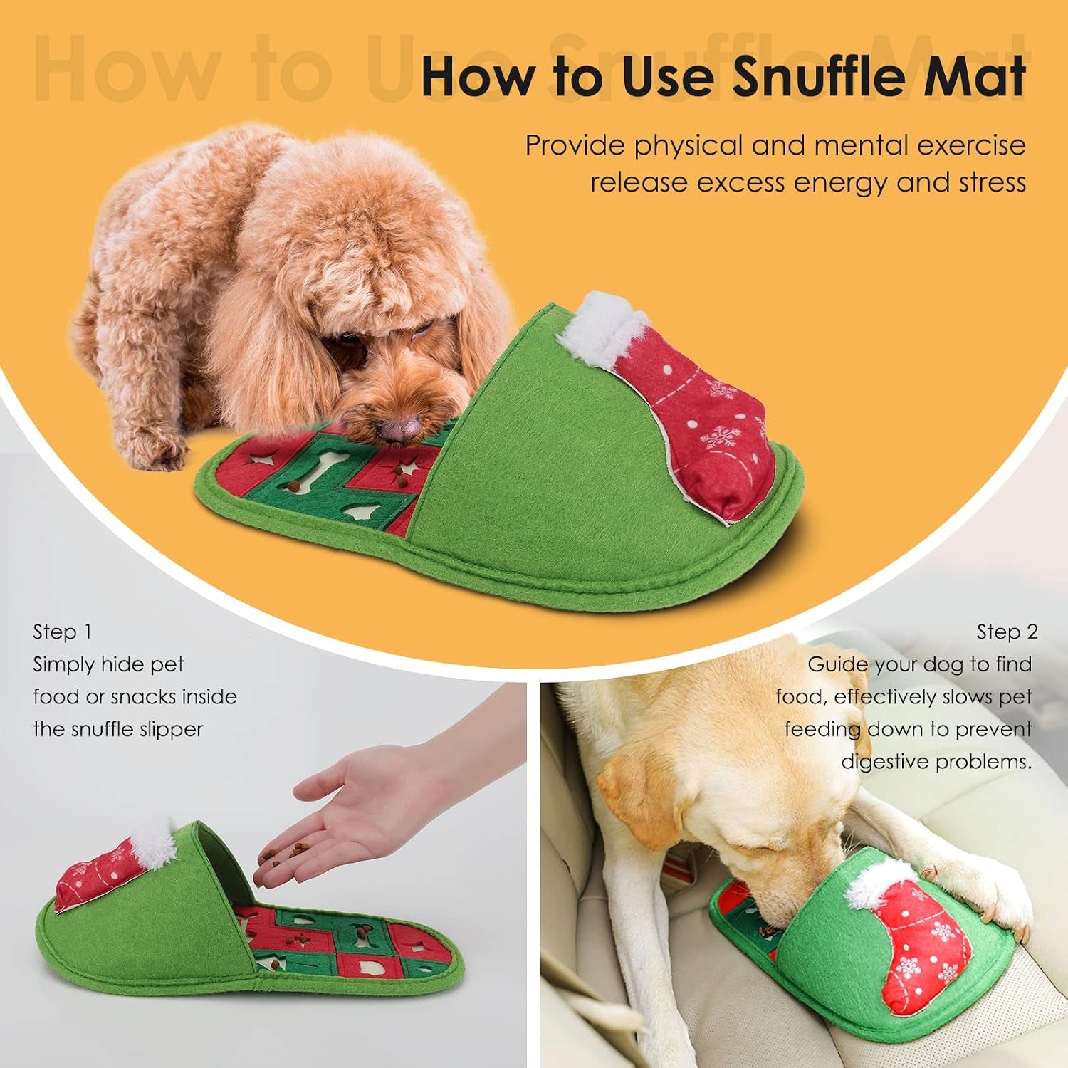PETNANNY Snuffle Mat for Dogs, 2Pcs Dog Puzzle Toys Stimulation Smell Training and Slow Feeding, Interactive Dog Toys for Small Medium Dog (Green+Yellow)